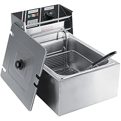 Friteuse Électrique en Acier Inoxydable, 6L Friteuse Professionnelle avec Panier, Température Max 200°C, Facile à Utiliser, pour Maison Restaurant Supermarché