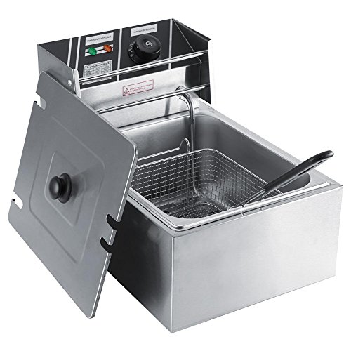 Friteuse Électrique en Acier Inoxydable, 6L Friteuse Professionnelle avec Panier, Température Max 200°C, Facile à Utiliser, pour Maison Restaurant Supermarché