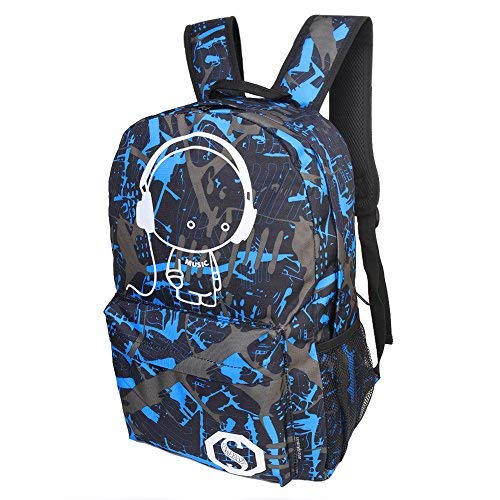 sac à dos lumineux, Noctilucence Sac à bandoulière coloré pour ordinateur portable, Sac à bandoulière, Sac à dos scolaire, Sac à dos en toile, Sac de travail, Sac décontracté (Graffiti bleu)