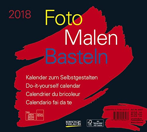 Preisvergleich Produktbild Foto-Malen-Basteln Bastelkalender quer schwarz 2018: Fotokalender zum Selbstgestalten. Do-it-yourself Kalender mit festem Fotokarton. Format: 24 x 21,5 cm