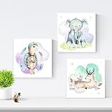 Estilo nórdico. Tonos pastel Nacnic Set de 3 láminas para enmarcar Elefante, Cervatillo Y Tortuga Posters para habitación Infantil. Estilo Acuarela y Tonos Pastel