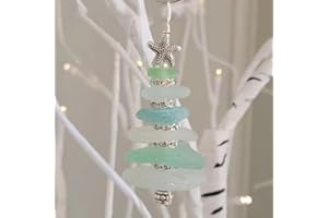 SAKEMA Sea Glass Christmas Tree Ornament, Hanging Sea Glass Star Gift, Handmade Sea Glass for Crafts, 2023 New Funny Ornament for Christmas/Halloween Tree with Gift Box (j)
