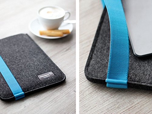 Waterkant Deichkönig Strap Wollfilz Tasche für MacBook Pro 15 Zoll mit Retina Display, Sleeve in Grau mit blauem Gummiband - 6