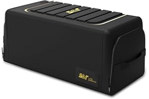 Ergocar Organizer do bagażnika 1680D Oxford, wielofunkcyjny, na tylne siedzenie, 3-krotny rozmiar, składany, do bagażnika samochodowego / ciężarówek / SUV (czarny, 60 l, bez kieszeni bocznych)