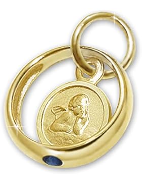 CLEVER SCHMUCK Goldener kleiner Taufring glänzend safirblau mit Einhänger Engel rund seidenmatt Rand glänzend...