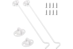 JatilEr Cabin Hook 12 Inch 2 Pack, Stainless Steel Gate Hook and Eye Latch Barn Door Lock Gate Door Swivel Window Door Hook Outside with Mounting Screws for Shed, Gate or Garage Door (White)