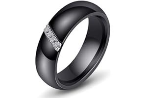 PAURO Oblique Barre Zircon Engagement Mariage Bande Bague Femme Céramique