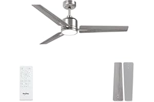 Newday 107cm Ventilatore da Soffitto Argento e Legno, Ventilatore da Soffitto con Luce e Telecomando Réversible, Pala Soffitto con Luce Dimmerabile per Soggiorno Camera da Letto Cucina Terrazza