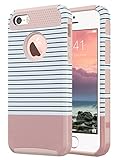 Caso del iPhone 5S, ULAK caso del iPhone SE Funda iPhone 5 Carcasa Slim Fit Dual Hybrid Hard PC + TPU cubierta protectora para iPhone 5 / 5S / SE (Oro Rosa + Rayas)
