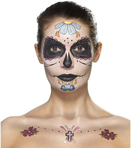 NET TOYS Sugar Skull Makeup Set Dia de los Muertos make-up kit multiple parts multicolour Calavera tattoos Day of the dead beauty utensils Mexican death mask Candy Skull Make Up Halloween