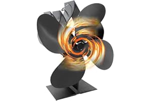 QSPORTPEAK Ventilatore per Stufa a Legna,Ventilatore per Camino con 4 Pale Aggiornamento riscaldato con Termometro,Senza Elettricità Alimentato Calore Ventola, ecologico,per camino, stufa, camino, camino