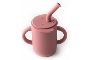 LOVE DEPOT Toddler Straw Cup, Food Grade Silicone Sippy Cup No-Spill Toddler Cup with 2 Handles, BPA Free, 150 ml (Power Rose)