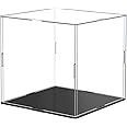 Acrylic Display Case,Clear Acrylic Display Case,Self-Assembly DisplayBox with Black Acrylic Base,Countertop Box for Pop Figures Collectibles Toys,Need Remove The Protective Film(6x6x6 inch:15x15x15cm)