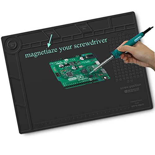 BTSHOW Magnetishce Lötunterlage/Silikonmatte Hitzebeständige Lötmatte Reparaturmatte/Hitzeschutmatte/Projektmatte von Lötkolben, Heißluftgebläse für Lötstation, Smartphone, Computer Reparatur, Silikon Anti-Rutsch Arbeitsunterlage Magnetic Project Mat, Geschenk für Techie 35x25CM - 4