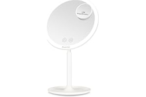 ‎AUXMIR Auxmir Lusterko kosmetyczne z możliwością wielokrotnego ładowania, z 3 kolorami światła, ściemniana jasność i przełącznik dotykowy, lusterko do makijażu z oświetleniem, do domu i w podróży