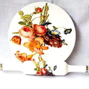 JAIN ART VILLA Printed Design Handicraft Marble Meena Printed Chakla Belan Set | Roti Maker (Design 2)