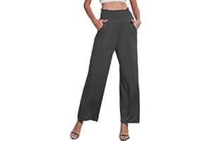 Yutdeng Pantalones Anchos Mujer Verano Pantalones Largos con Bolsillos Cintura Alta Elástica Suaves Pantalones Largos Pantalon Yoga Pierna Ancha Pantalones de Playa Pantalones Palazzo