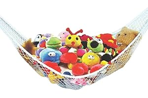 BODYPLUS Teddy Hammock, White Large Stuffed Toys Organizer Rip-Resistant Toys Teddy Storage Mesh Net with Anchors and Screw Hooks - Toy Hammock for Stuffed Animals, Basket Ball, Football etc.
