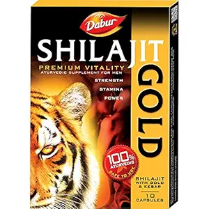 Dabur Shilajit Gold : 100 % Ayurvedic Capsules for Strength , Stamina and Power -10 capsules