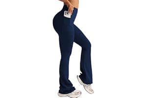 XDSP Pantalon de Yoga Boocut Femmes Taille Haute Opaque Bootcut Yoga Pants avec 2 Poches Contrôle du Ventre Bootcut Legging sans Couture Pantalon de Sport Fitness Gym Pilates Jogging Danse