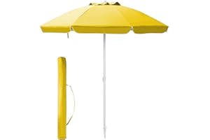 ILGRUPPONE Ombrellone Da Spiaggia Grande Antivento 2.20 Metri Portatile Struttura In Acciaio A 8 Stecche Pieghevole Reclinabile Regolabile Altezza Puntale A Vite Resistente Uv Con Custodia A Tracolla - Giallo