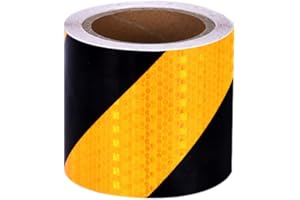 FUNNYTEK Nastro riflettente, 10CM x 10M Nastro riflettente impermeabile Nastro di avvertenza autoadesivo Nastro di sicurezza Nastro di avvertenza visibile per veicoli, automobili, Giallo e nero