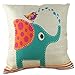 Vanki cute animal serial Cotton Linen Square Decorative Throw Pillow Case Cushion Cover 18 x 18 inches ,lovely elephant and bird pattern