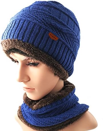 Hat Scarf Set Knit Hat Warm Thick Winter Hat (Blue)