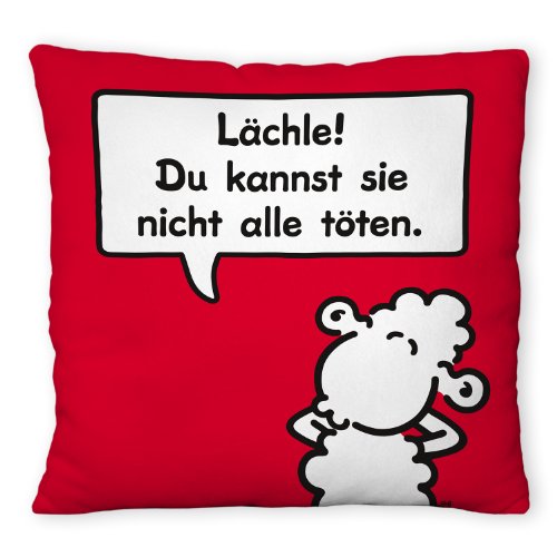 Sheepworld 42668 Plüschkissen "Lächle! Du kannst sie nicht alle töten."