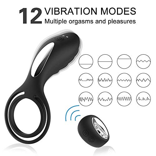Vibrating Cock Ring Dual Penis Ring Vibrator Stimulation Enhancing Lasting Erections Anal Vibrator with Testicle Ring 12 Vibration,Clitoral G-Spot Stimulators Prostate Massager for Men Masturbation