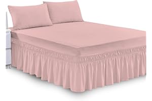 SAIME TRADING Plain Dyed Deep Fitted Valance Sheet Poly Cotton Non Iron Frill Sheets, Bed Skirts & Valances Corner Elasticated Bed Wrap (Baby Pink, Double)