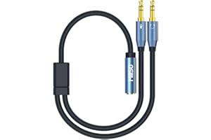 MillSO Adapter jack Y 3,5 mm, pozłacany rozdzielacz słuchawek (podwójna wtyczka jack 3,5 mm na 4-biegunowe złącze jack 3,5 mm w standardzie CTIA) do słuchawek, komputera stacjonarnego i laptopa