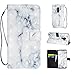 Produktbild VemMore Samsung Galaxy S9 Plus Hülle Handyhülle Ledertasche Schutzhülle Leder Hülle Stand Halter Magnetverschluss Wallet Case Inner Weiche Silikon Backcover mit Kartenfach Muster - Marmor Weiß Grau