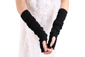 Bamboopack Womens Lotus Leaf Edge Style Fingerless Arm Warmers Elastic Stretch Arm Winter Warmer Long Arm Sleeve Thumb Hole Gloves Accessories (White)