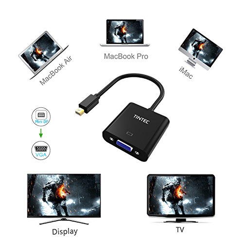 Mini DP auf VGA, Tintec Vergoldete 1080P Mini Displayport auf zu VGA Adapter Konverter Kabel Stecker Cable – Schwarz - 5