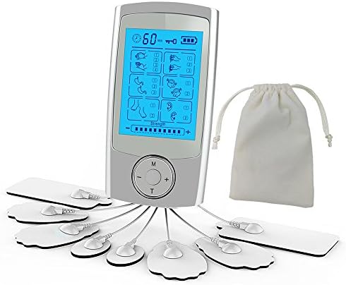 Dual Channel Tens Machine QUILLE Rechargeable Pain Relief Machine with 16 Massage Modes, 8 Reusable Electrode Pads, Digital LCD Backlit Screen Pulse Massager