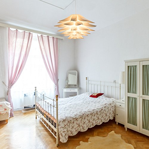 kwmobile Lampenschirm Puzzle Lampe DIY / Durchmesser 50 cm / für Deckenleuchte oder Hängelampe / Lotus Flower Design / weiß - 2