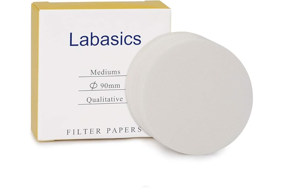 Labasics Qualitative Filter Paper Circles, 90 mm Diameter Cellulose Filter Paper with 15-20 Micron Particle Retention Medium Filtration Speed, Pack of 100