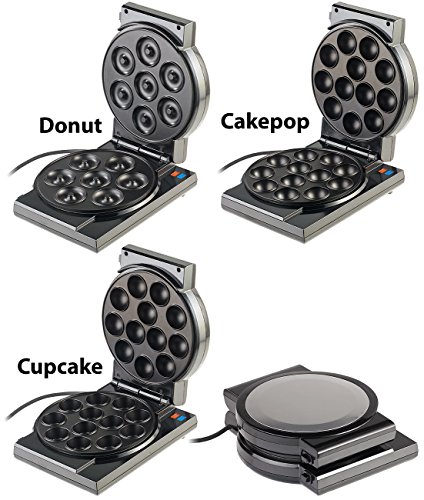 Rosenstein & Söhne 3in1-Donut-, Cupcake- und Cakepop-Maker, antihaftbeschichtet, 850 W - 9