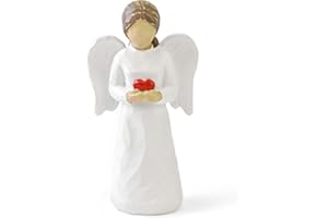 JIABEIUS Statuette di Angeli, Statuette di Angeli in Resina Artigianali, Statuette di Angeli Natalizi Che Tengono Un Cuore, Regali Amorevoli per Mamma da Figlia, per Il Ringraziamento, Natale, Festa