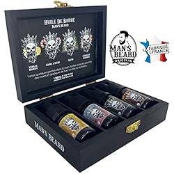 Man's Beard - Coffret de 4 Huiles de barbe parfumée - Senteur Vanille Mangue/Chocolat/Sucre De Canne/Sapin- Pour l'Entretien Et Le Soin de Barbe - 5 Ml x 4 - Fabrication Française