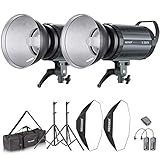 KIT INCLUYE: (2)S-300N Flash Estroboscópico, (2)AD-R6 Reflector Montaje de Bowens, (2)Soporte de Luz, (2)Softbox Octagonal;(2)Lámpara Modelada, (1)Disparador Inalámbrico RT-16 (1 transmisor + 2 receptor),(1)Bolsa