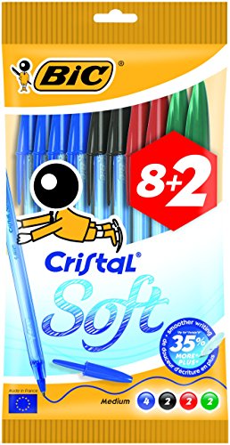 BIC Cristal Soft bolígrafos punta media (1,2 mm) - colores Surtidos, Blíster de 8+2