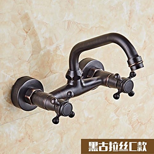 LighSCH Antique Sink Mixer Tap Bathroom Wall Mounted Double Double-Hole Rotate Hot and Cold Low