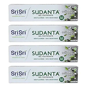 Sri Sri Tattva Sudanta Herbal Gel Toothpaste - All Natural, SLS Free, Fluoride Free Tooth Paste with Charcoal, Salt & More - 100g (Pack of 4), for Kids and Adults
