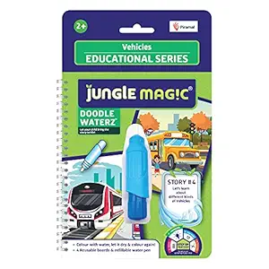 Jungle Magic Doodle Waterz - Reusable I Water Colouring Book - Vehicles I Self-Drying with Easy to Hold Water Pen I Educational Toy for Kids