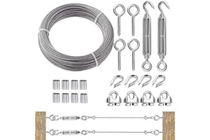 TooTaci Edelstahlseil 3mm Set,15M Drahtseil Rankhilfe Set,304 Edelstahl Stahlseil & M6 Seilspanner Spannschlösser Kit,Stahlseil mit ösen,Spanndraht Seilspanngarnitur für Outdoor Hängen,Gardinen seil