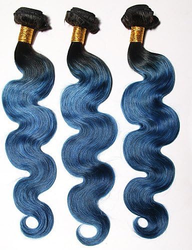 JFF/ 1B/BLUE# Ombre Hair Brazilian Body Wave 3 Bundles Grade 7A Virgin Human Hair Weave Weft , 18 18 20-balck/blue