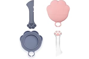 Meow&Woof Deckel und Löffel für Katzenfutter, BPA-freie Silikonhülle für Tiernassfutter, wiederverwendbare Topper für 75g 80g 200g 400g Dosen Kühlschrank Frischwaschmaschine (2 Stück)