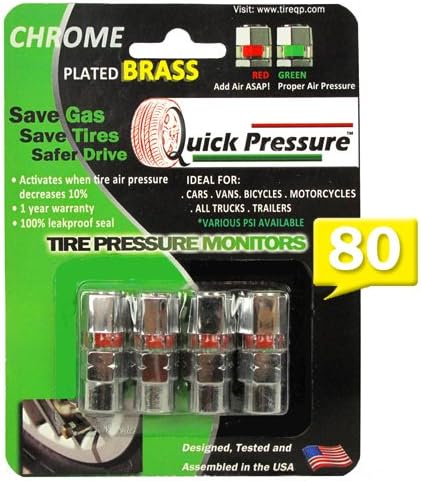 Quick Pressure QP-000080 Chrome Plated Brass 80 psi Tire Pressure Monitoring Valve Cap, (Pack of 4)